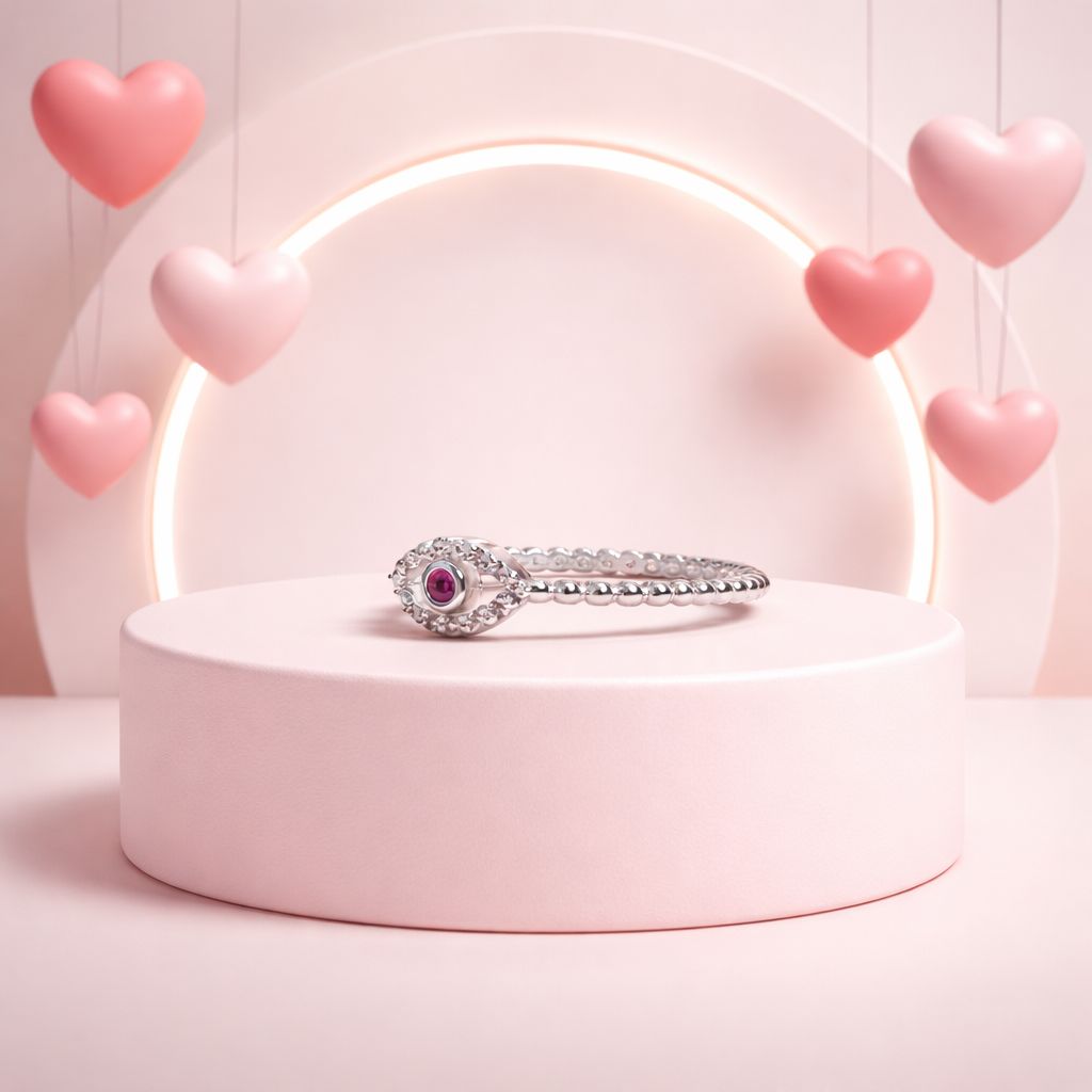 Anillo Ojito Boleado Rojo Plata 925