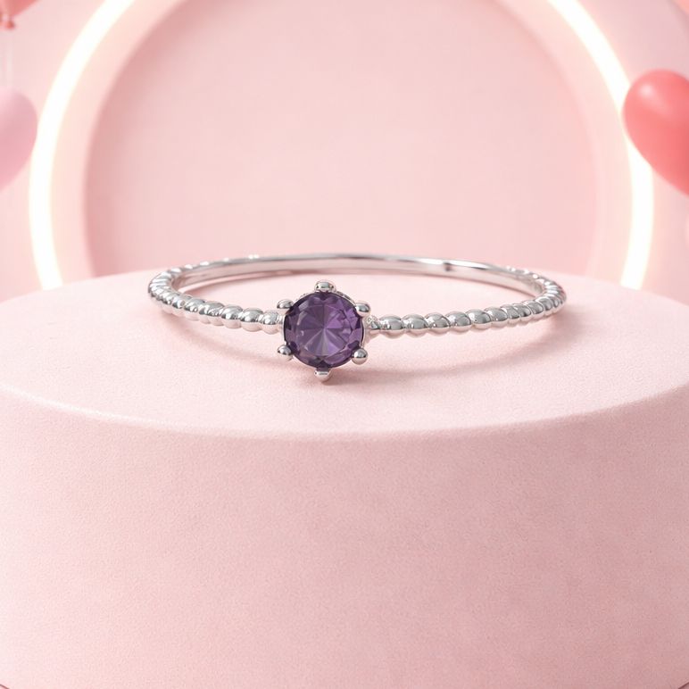 Anillo Solitario Zirconia Morada 4mm Plata 925