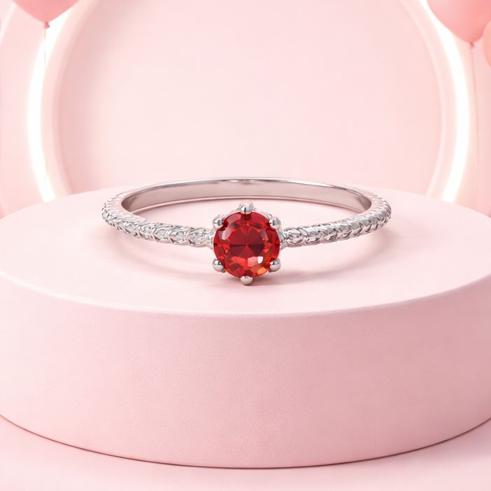 Anillo Solitario Zirconia Roja 4mm Plata 925