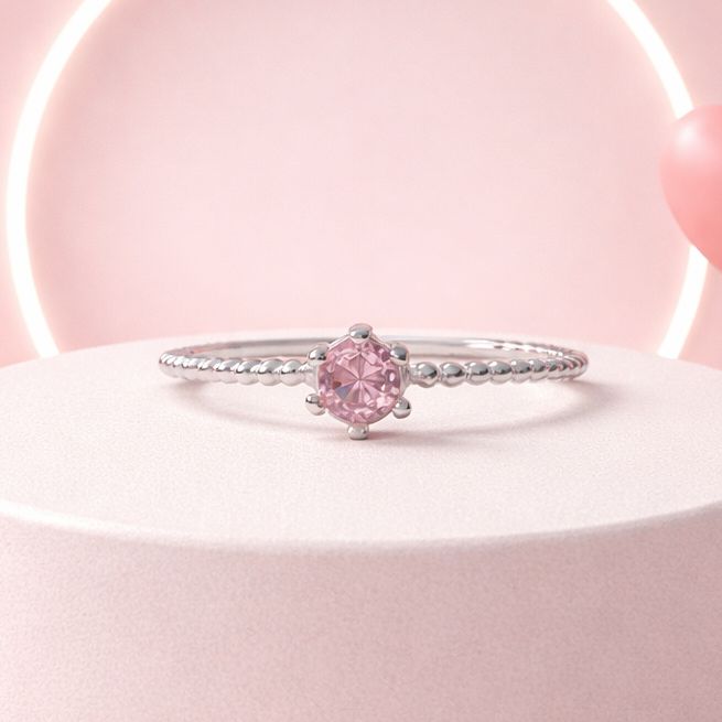 Anillo Solitario Zirconia Rosa 4mm Plata 925