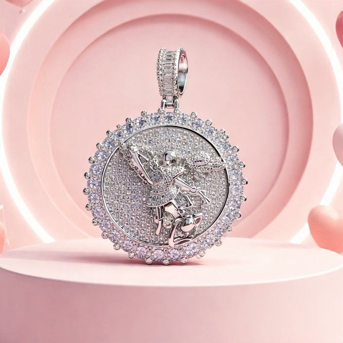 Dije  Medalla San Miguel Micropave mide 5cm, Plata Koreana 925
