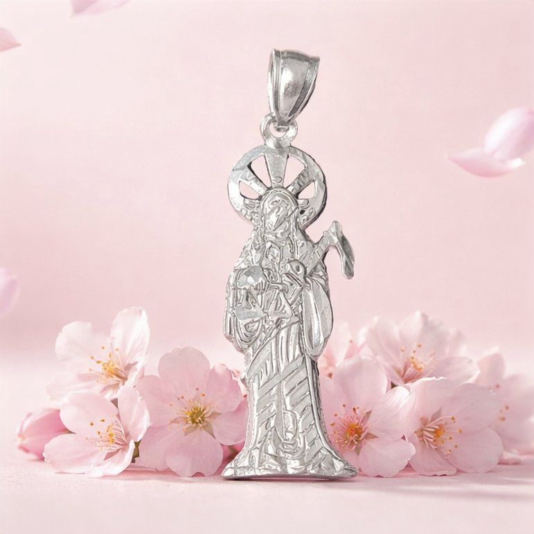 Dije Imagen Santa Muerte Basica mide 3cm, plata 925 Mexicana