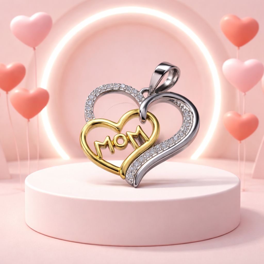 Dije Corazon MOM con Chapa de Oro 18K 2.5cm Plata 925 Korean