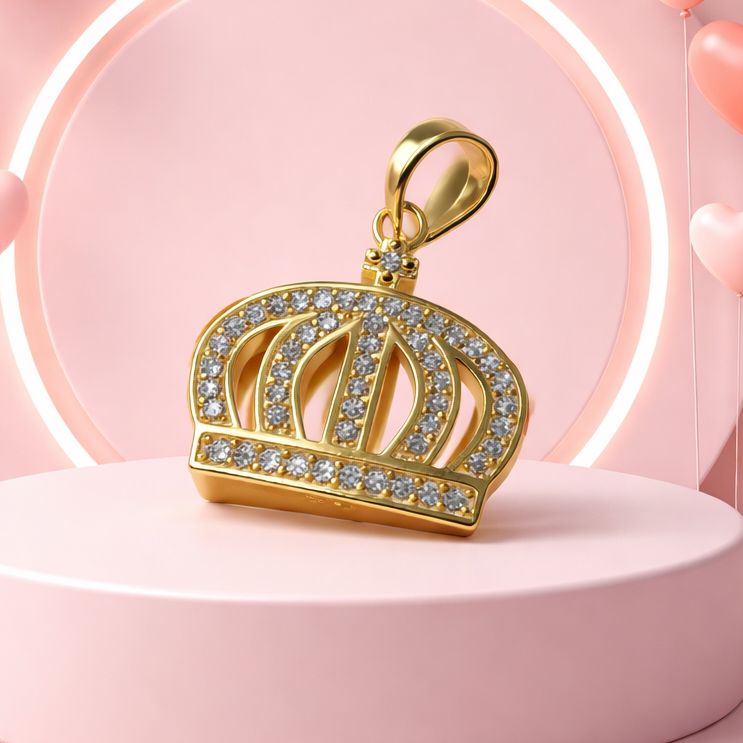 Dije Corona con Chapa de Oro 18K mide 3cm, Plata 925 Italiana