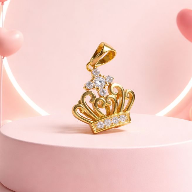 Dije Corona con Chapa de Oro 18K mide 3cm, Plata 925 Italiana