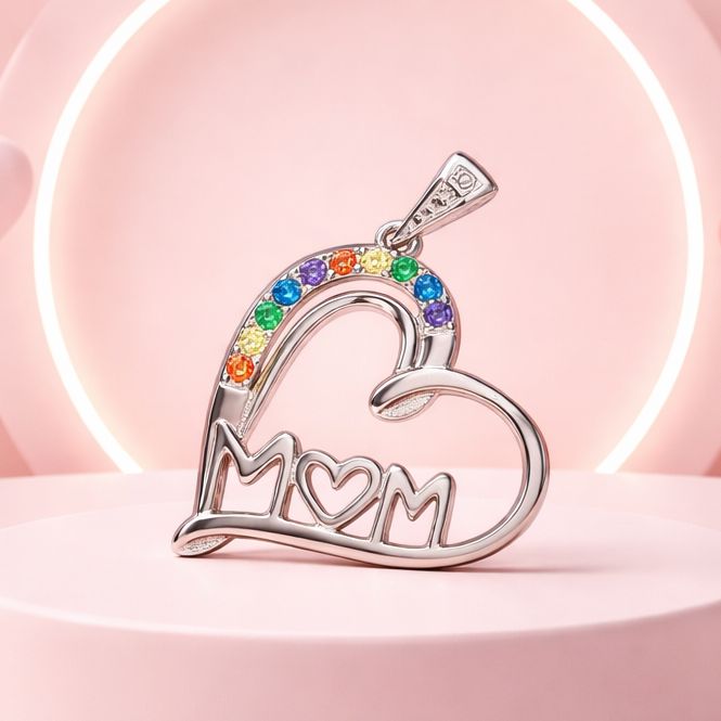 Dije Corazon MOM Micropabe colores 2.5cm Plata 925 Koreano