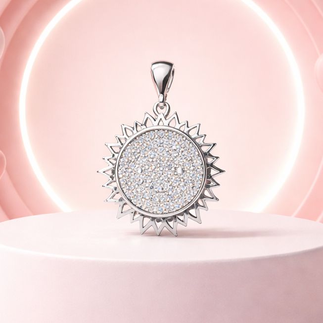 Dije Girasol Micropabe mide 3cm, Plata 925 Italiana