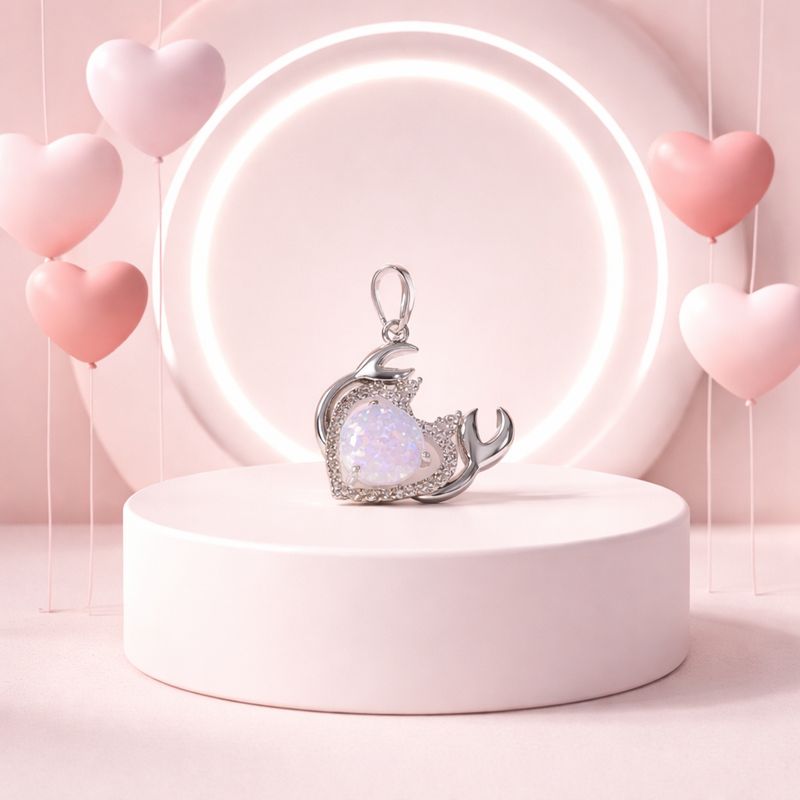 Dije Corazon con Opalo natural 2.5cm Plata 925 Korean