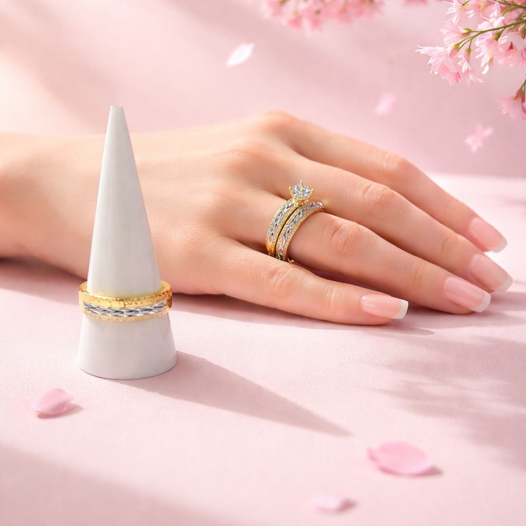 Set 3 Piezas Anillo y Argollas en plata con Chapa de oro 925 Koreano