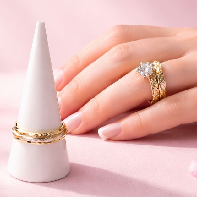 Set 3 Piezas Anillo y Argollas en plata con Chapa de oro 925 Koreano