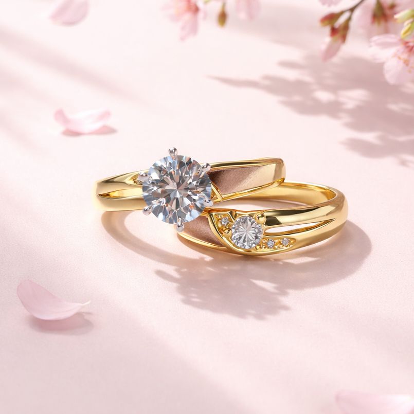 Set 3 Piezas Anillo y Argollas en plata con Chapa de oro 925 Koreano talla 7 y 9