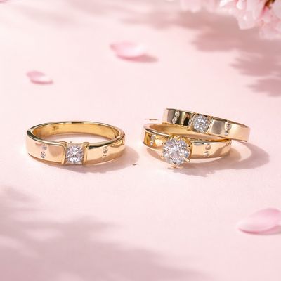 Set 3 Piezas Anillo y Argollas en plata con Chapa de oro 925 Koreano talla 7 y 10