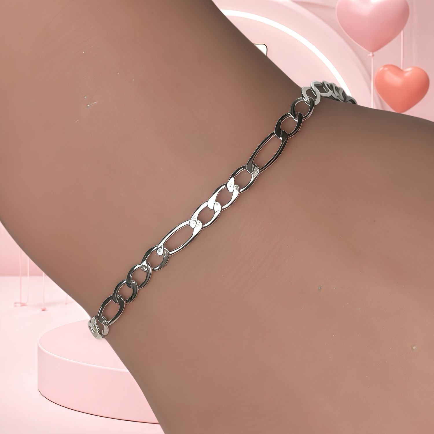 Pulsera Figaro 4mm de ancho, 6.5' de largo broche de perico Plata 925 Italiana