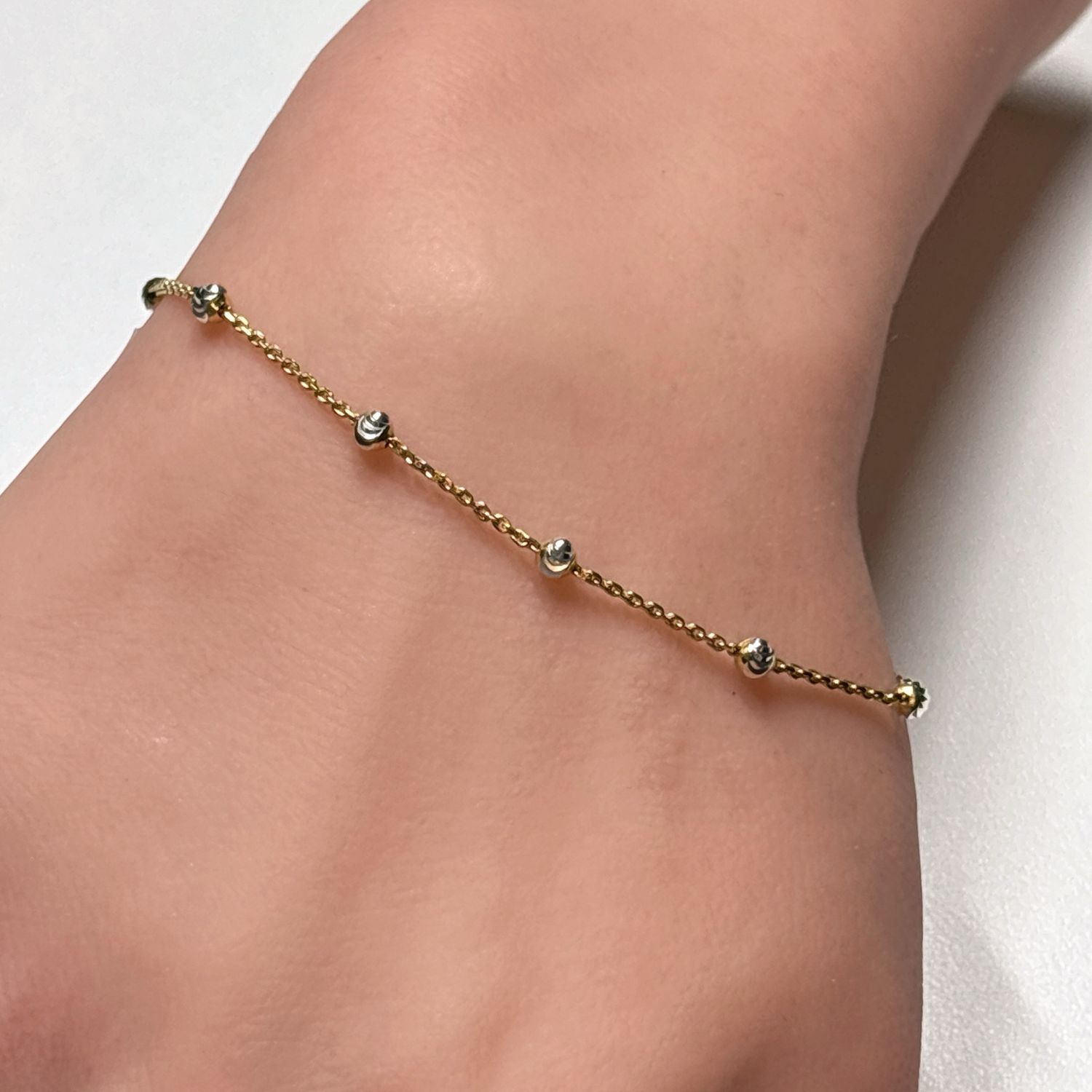 Pulsera Fancy Bola Faceta con Chapa de Oro mide 7" Plata 925 Italiana