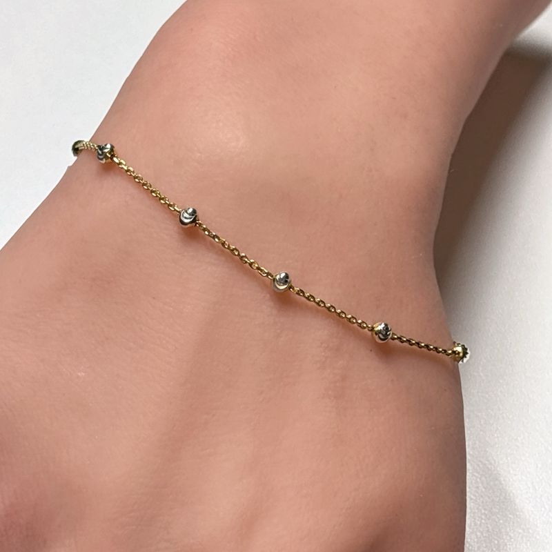Pulsera Fancy Bola Faceta con Chapa de Oro mide 7" Plata 925 Italiana