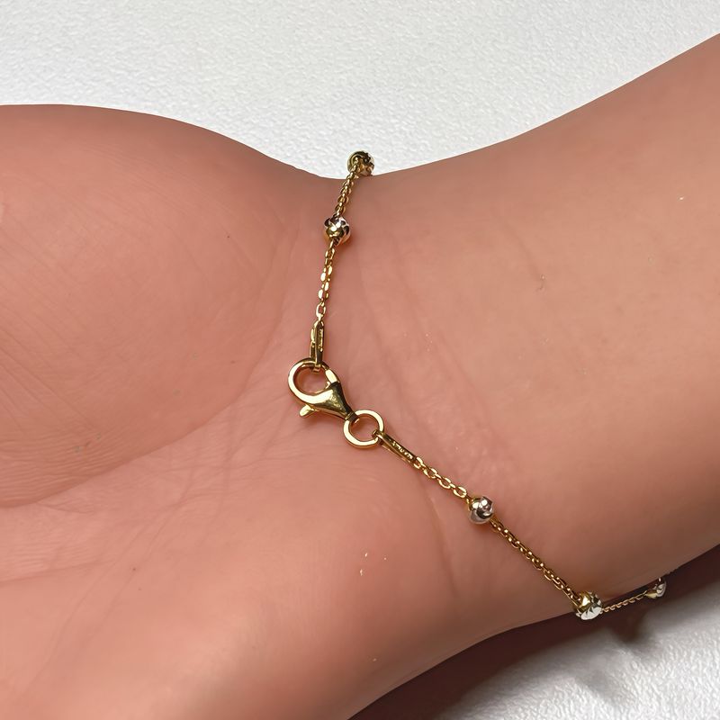 Pulsera Fancy Bola Faceta con Chapa de Oro mide 7" Plata 925 Italiana