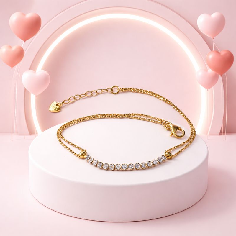 Pulsera Fancy Doble cadena con Chapa de oro mide 7.5'' a 8 con extension Plata 925 Italiana