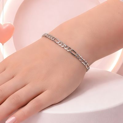 Pulsera Figaro 5 m de ancho,  8'' de largo broche de perico Plata 925 Italiana
