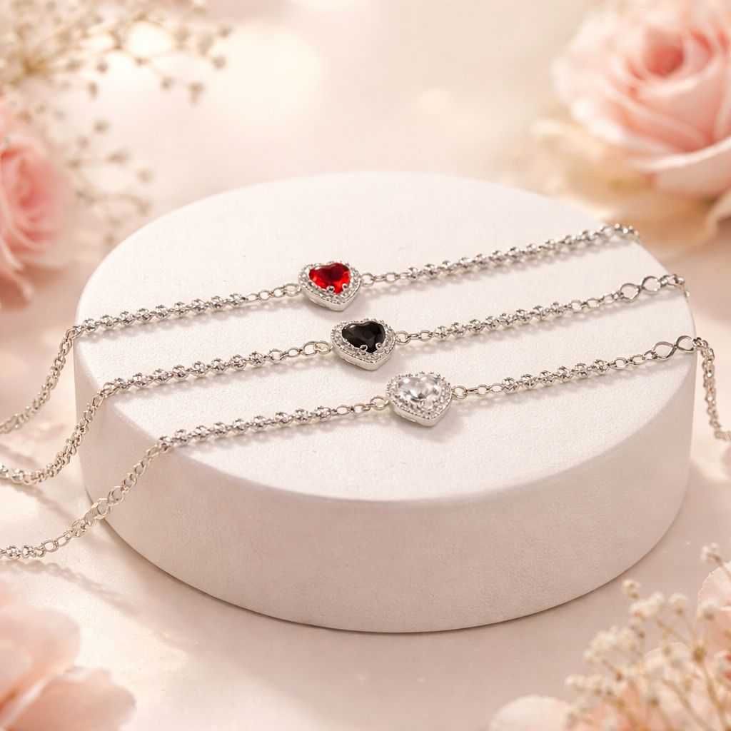 pulsera bola Facetada con Corazon Rojo mide 7.5CM Plata 925 MX