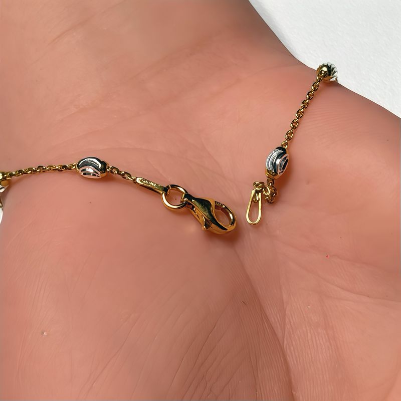 Pulsera Fancy Bola Faceta con Chapa de Oro mide 7" Plata 925 Italiana