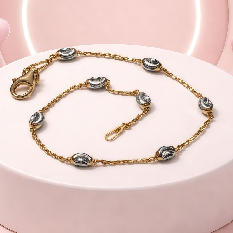 Pulsera Fancy Bola Faceta con Chapa de Oro mide 7" Plata 925 Italiana