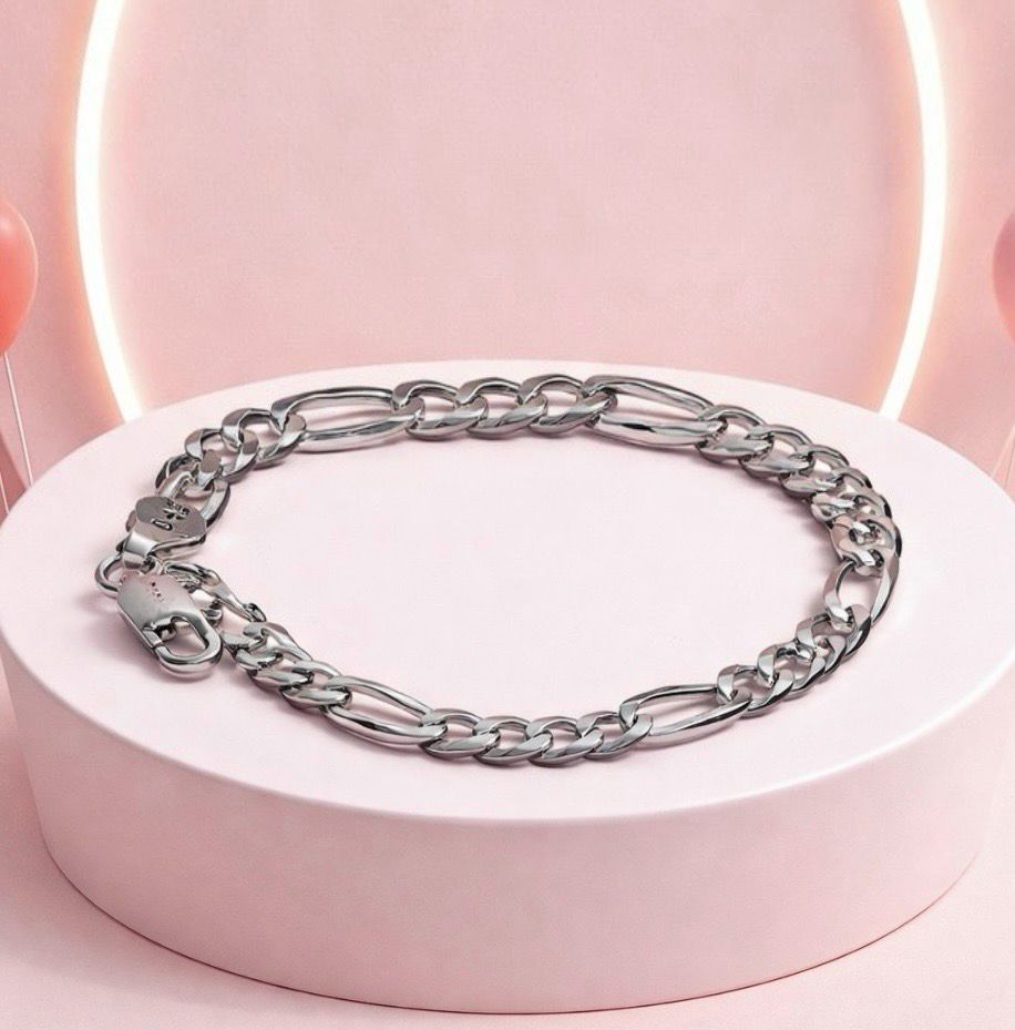 Pulsera Figaro 4mm de ancho, 7.5"de largo broche de perico Plata 925 Italiana