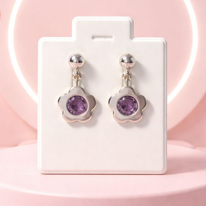 Arete Flor con circonia Lila PLATA .925