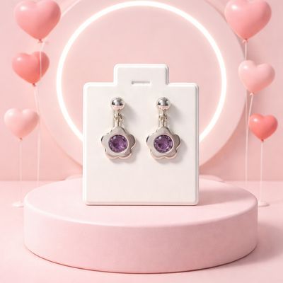 Arete Flor con circonia Lila PLATA .925