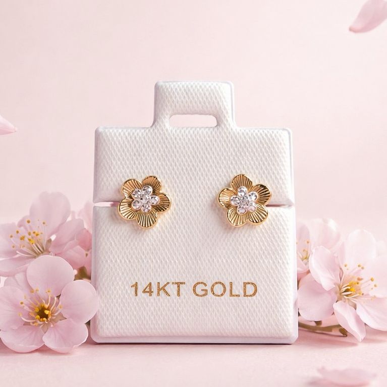 Broquel Flor Pasta Diamantada Oro 14K MX