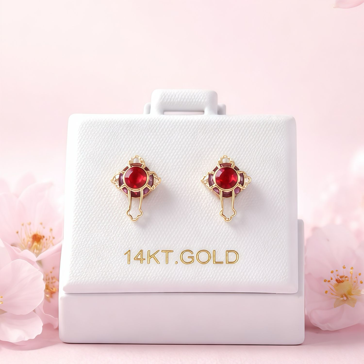 Broquel Cruz Grande 3D Roja 10MM Oro 14K