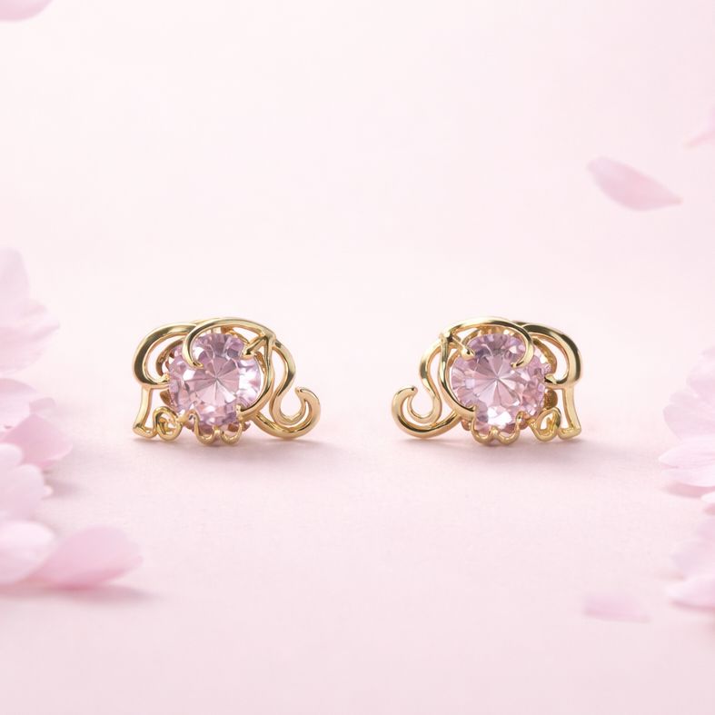 Broquel Elefante Chico 3D Rosa 6mm oro 14K MX