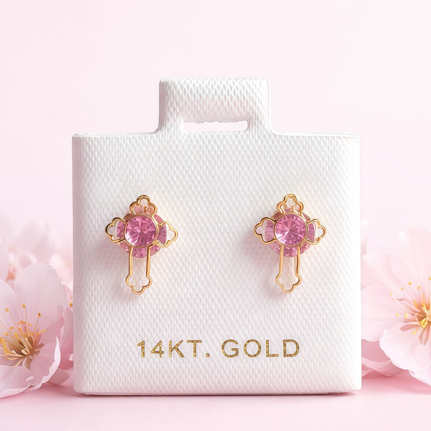 Broquel Cruz Grande 3D Blanca 10MM Oro 14K. MX