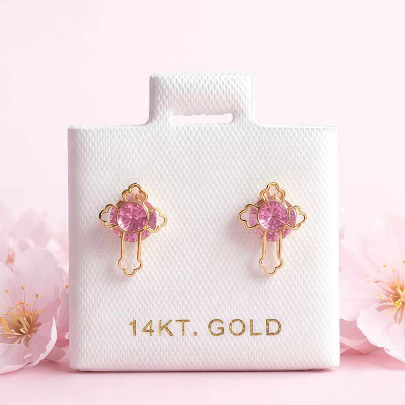 Broquel Cruz Grande 3D Blanca 10MM Oro 14K. MX