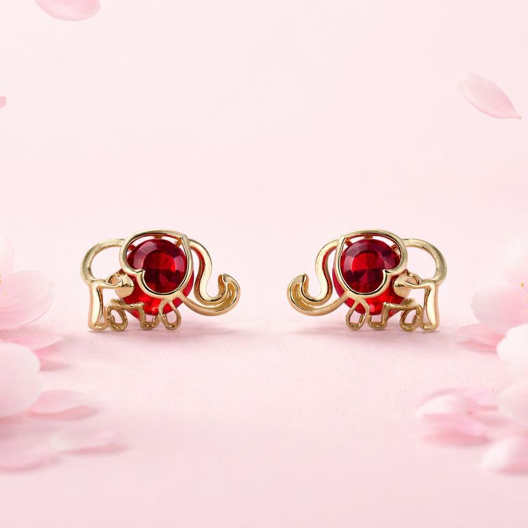 Broquel Elefante Chico 3D Rojo 6mm oro 14K MX