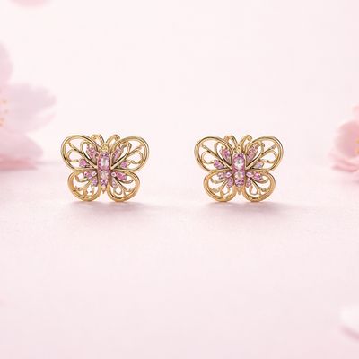 Broquel MARIPOSA 3D MINI  Pink 5MM Oro 14K. MX