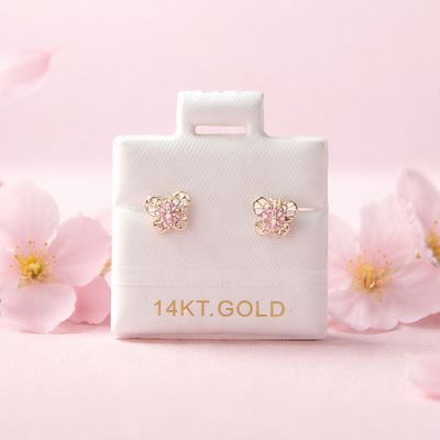 Broquel MARIPOSA 3D MINI  Pink 5MM Oro 14K. MX