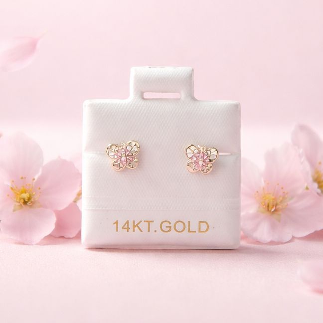 Broquel MARIPOSA 3D MINI  Pink 5MM Oro 14K. MX