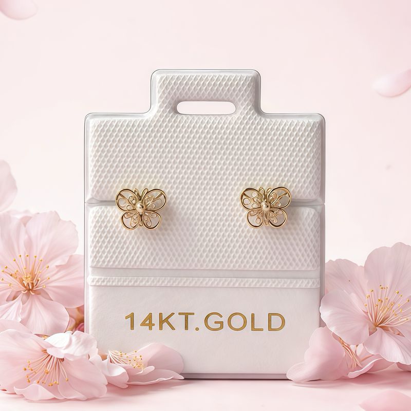 Broquel MARIPOSA 3D MINI  Blanca 5MM Oro 14K. MX