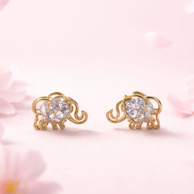 Broquel Elefante Chico 3D Blanco 6mm oro 14K MX