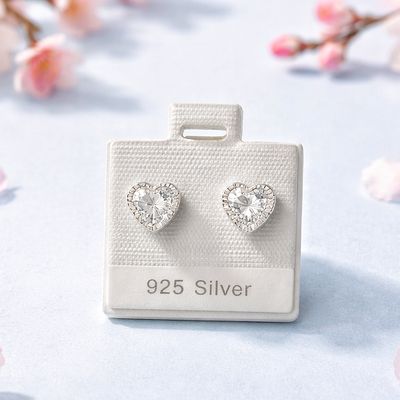 Broquel Corazon Biselado Diamantado Blanco 7Mm Plata 925 Mexicana