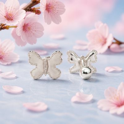 Broquel Mariposa Esmaltada Blanca 8Mm Plata 925 Mexicana