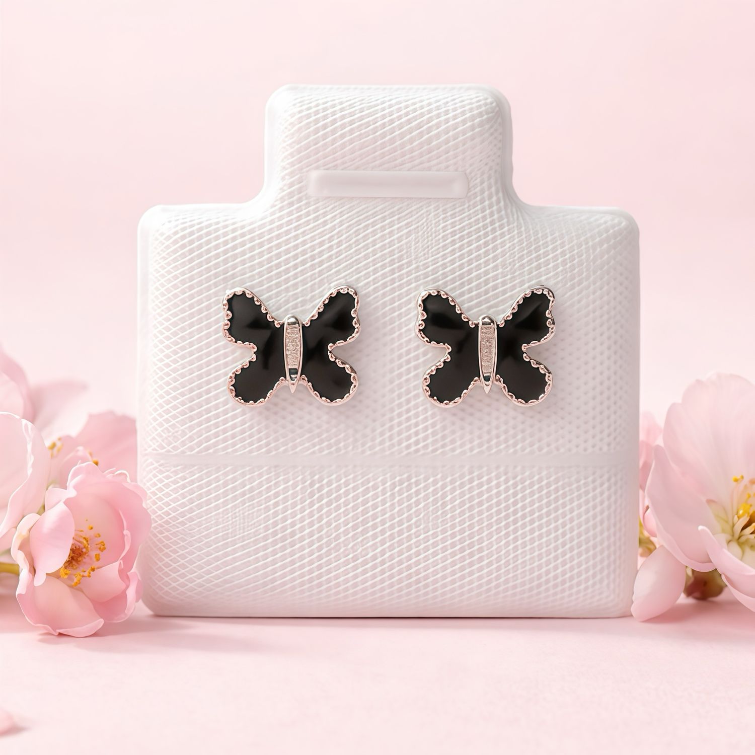 Broquel Mariposa Esmaltada Negra 8Mm Plata 925 Mexicana