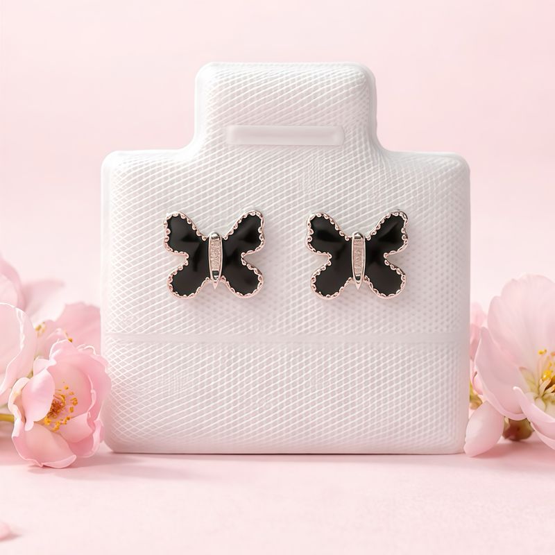 Broquel Mariposa Esmaltada Negra 8Mm Plata 925 Mexicana