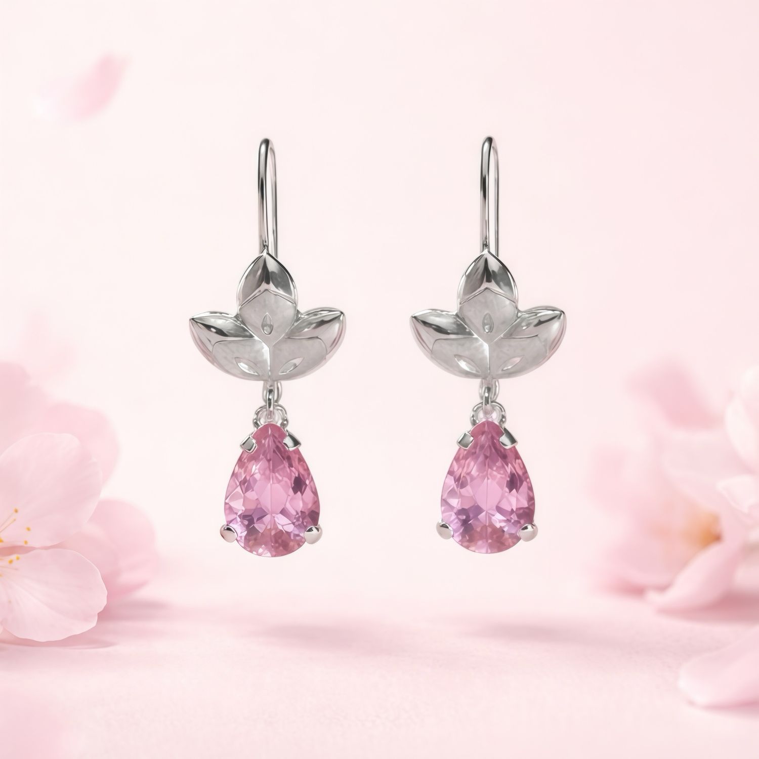 Arete Arillo Flor Gota Rosa Plata 925 MX