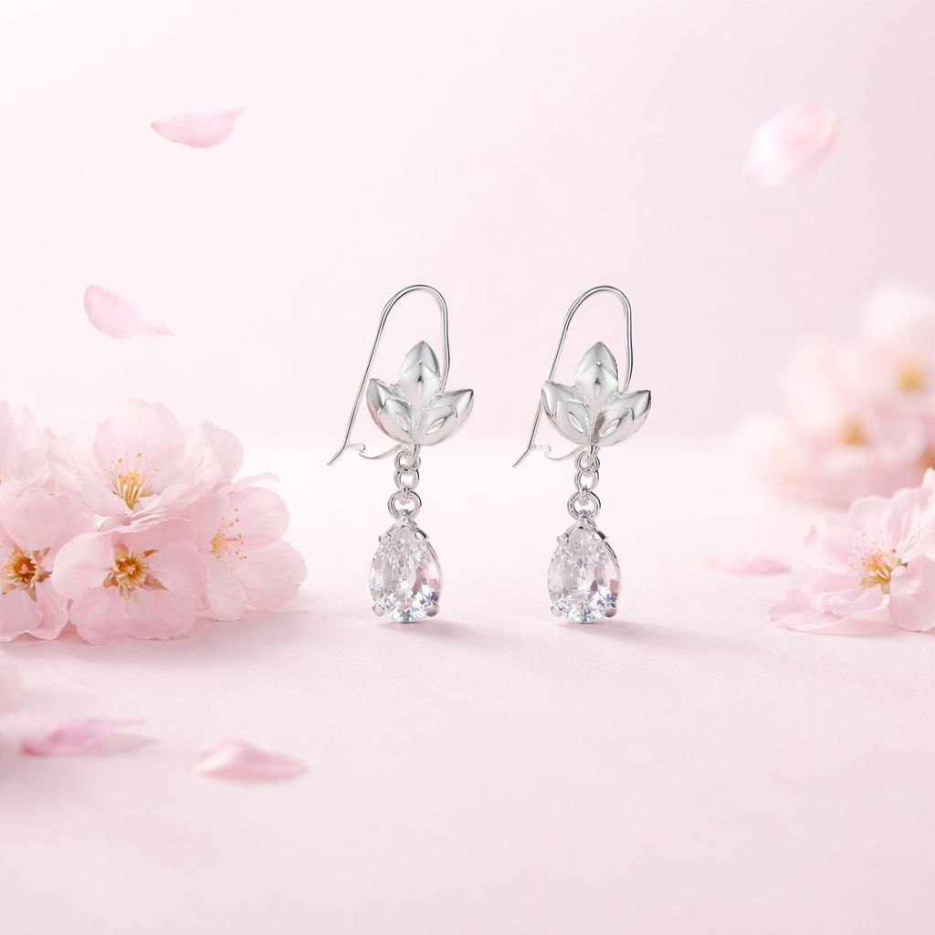 Arete Arillo Flor Gota Blanca Plata 925 MX
