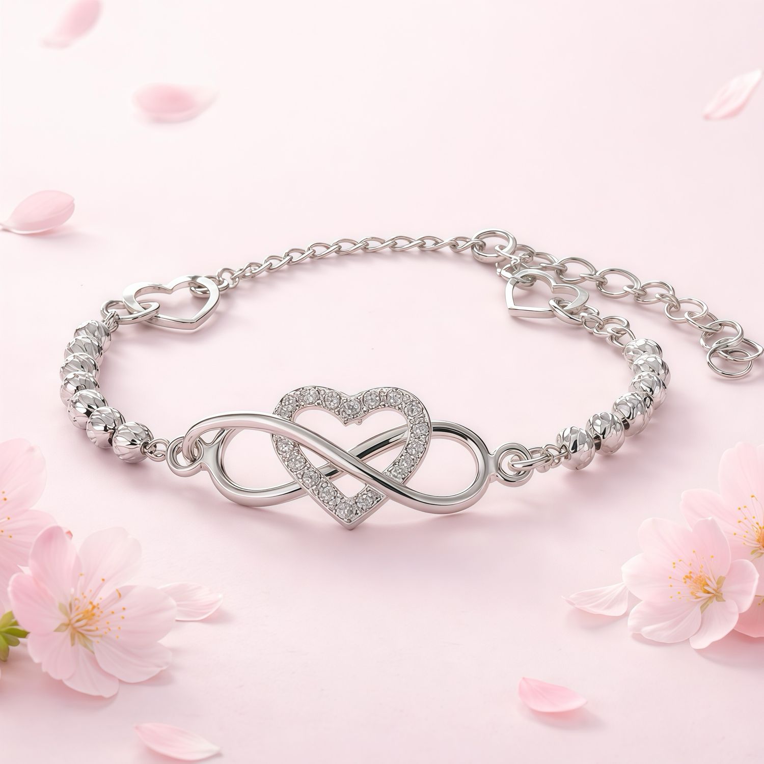 Pulsera Infinito Corazon Micropabe mide 7.5"  Plata 925 MX