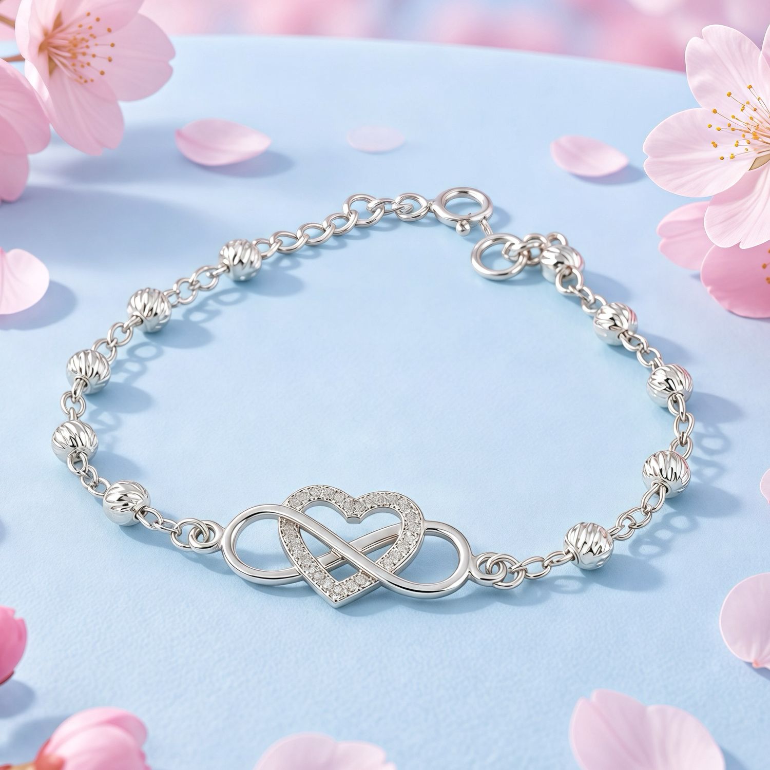 Pulsera Infinito Corazon Micropabe mide 7.5"  Plata 925 MX