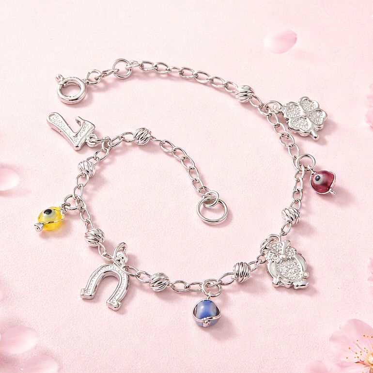 Pulsera de la Suerte mide 7"  Plata 925 MX