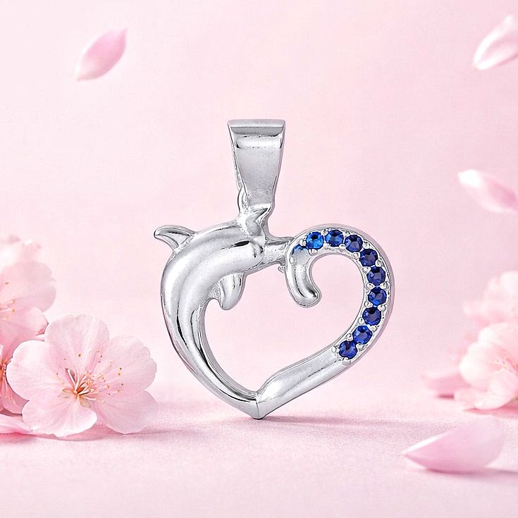 Dije Corazon Delfin 3cm Plata 925 Mexicana