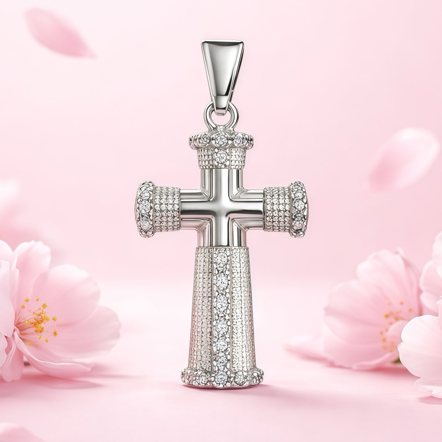 Cruz Detallada Zirconia mide 4cm Plata 925 Mexicana